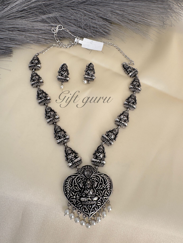 ✨ Oxidised Lakshmi Devi Haram with Pearl Hangings &amp; Earrings ✨