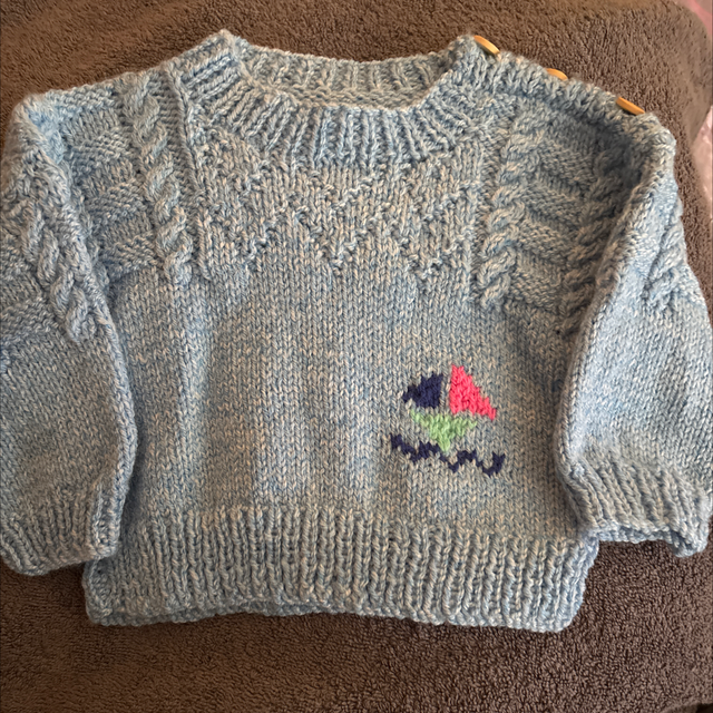 Blue jumper with boat 9-12months 