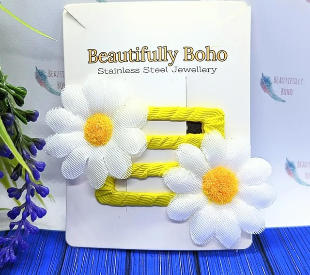 Yellow Ribboned Daisy Snap Hair Clips 