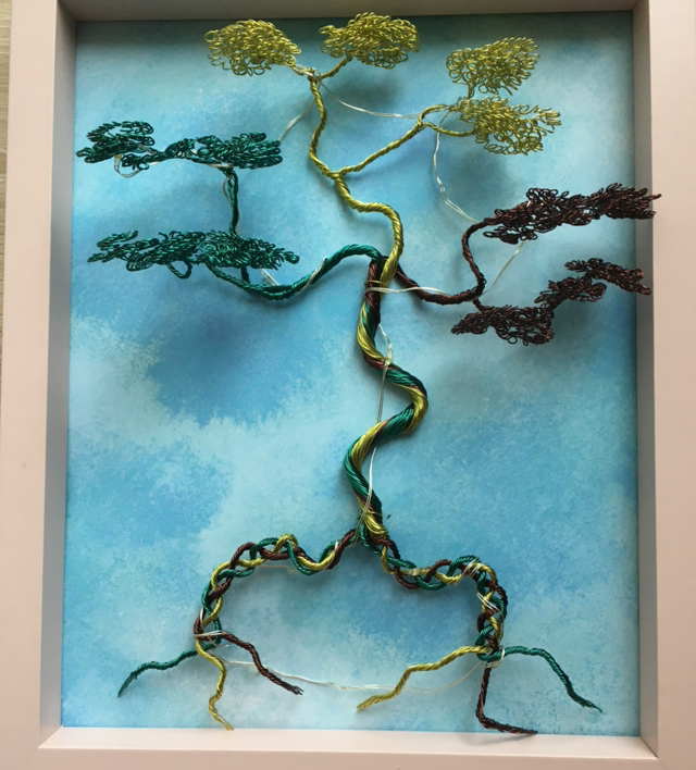 Framed Brown Gold Green Tree