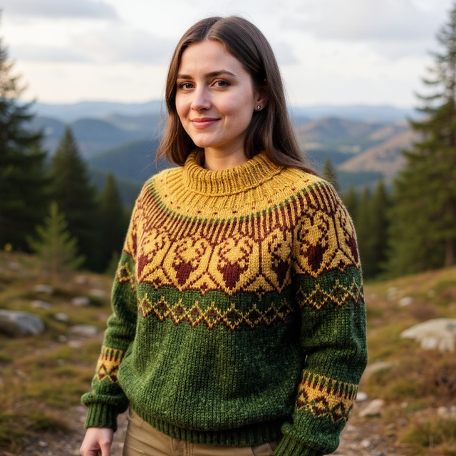 Nordkalott Sweater Kit - Col 06 (Green and Mustard Rauma Vams) - Wool &amp; Pattern - Linka Neumann