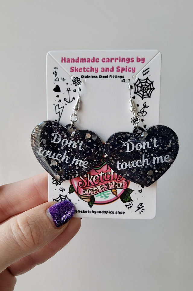 Earrings | Heart Earrings – Don’t Touch Me - Stainless Steel Hooks
