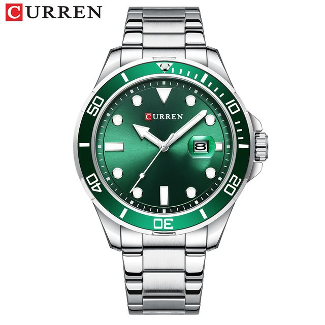 Orologio Curren in acciaio inossidabile con datario verde
