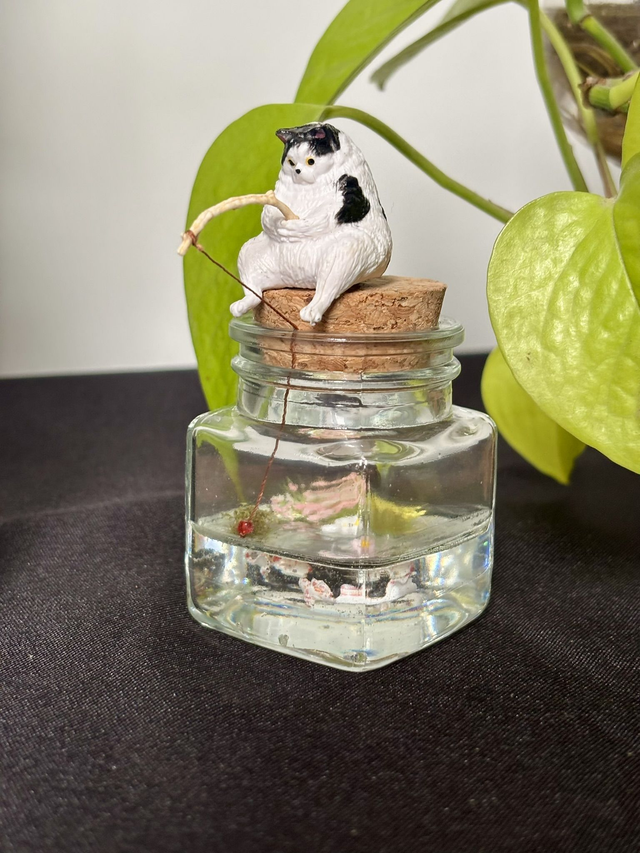 🍃 Mini terrarium verre - Chat pêcheur 