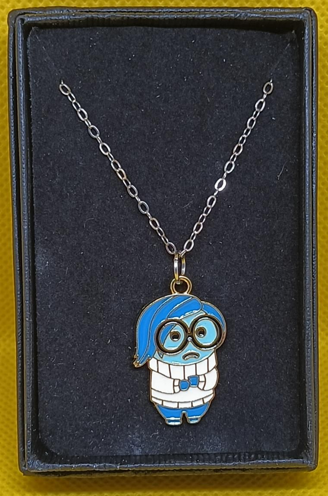 Enamel Inside Out Sadness Pendant Necklace.