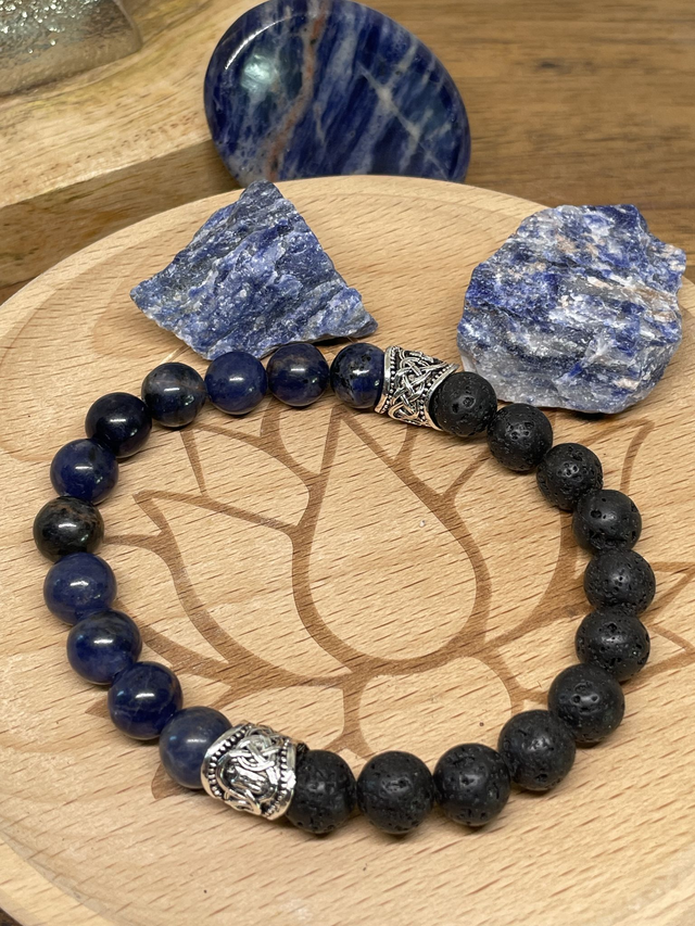 🌑 🌊Bracelet Pierre de lave et Sodalite