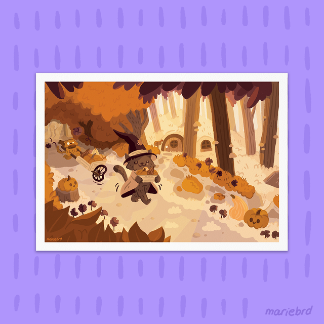 Chat sorcier revient du marché | Print A5