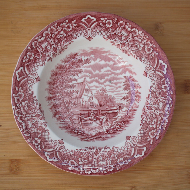 Grindley | Soepbord Diep bord (diameter 23,0 cm | hoogte 4,0 cm) met ‘Homeland’ motief in roze kleur | Vintage