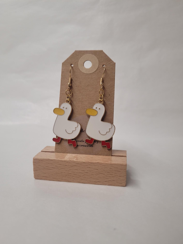 Running Chicken Enamel Charm Drop Earrings - Gold Plated - HBH-022