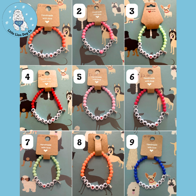 Handmade Dog Breed “Mama/Mum” Bracelets 
