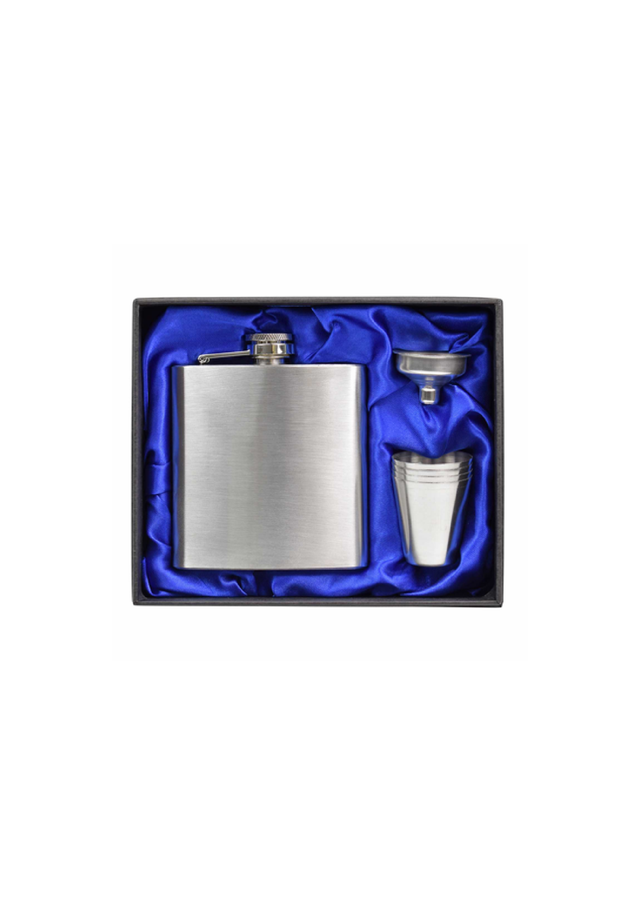 6oz Steel Hip Flask in Blue Gift Box