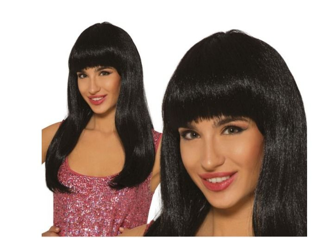 Carnevale ,  4223  PARRUCCA LUNGA NERA IN SCATOLA