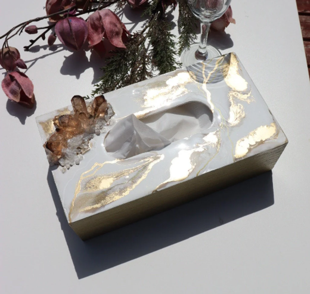 White with Gold lines tissue box
