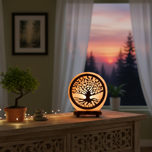 Lampe de Sel d&#039;Himalaya rose à frame -  Lampe de Sel Arbre de Vie