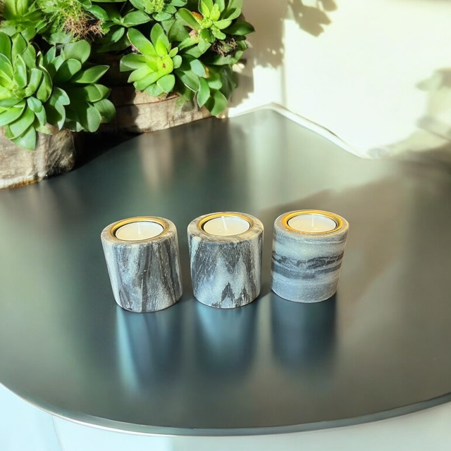 (Z) Grey Marble Tea Light Candle Holders 
