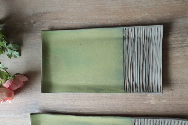 Handmade ceramic square plates size S/L, serving plates in natural style, green brown, stoneware, handmade