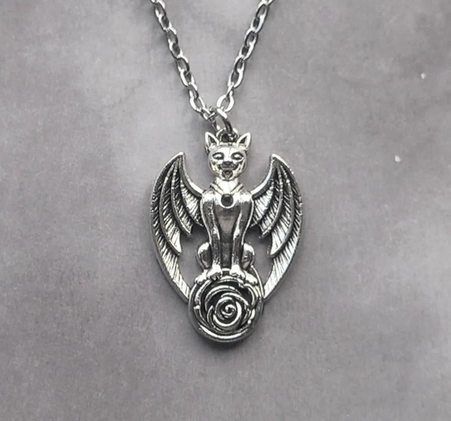 Cat and Rose Necklace 
