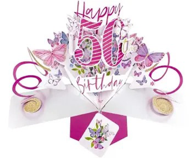 50th pop out birthday card female