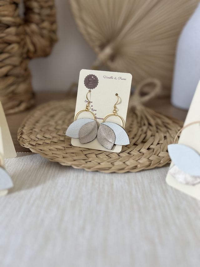 Boucles d'oreilles Penny cuir et simili, bijou upcycling doré