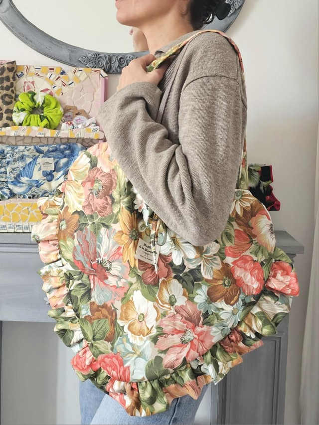 Tote bag coeur pliable en tissus upcyclés