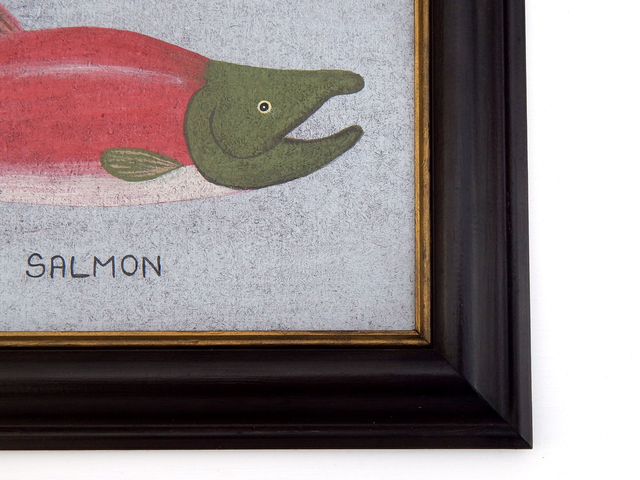 Naive Sockeye Salmon Painting Folk Art In Hand Painted Frame By Matt Rix