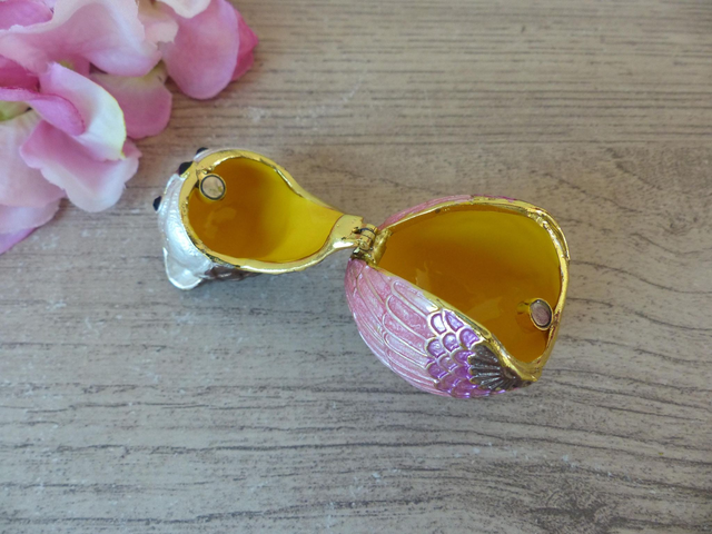 Pilulier Boite à Bijoux Miniature Boite à Secrets Articulée Chouette Hibou en Métal Emaillé avec Strass Vintage, Hibou Porte Bonheur Déco