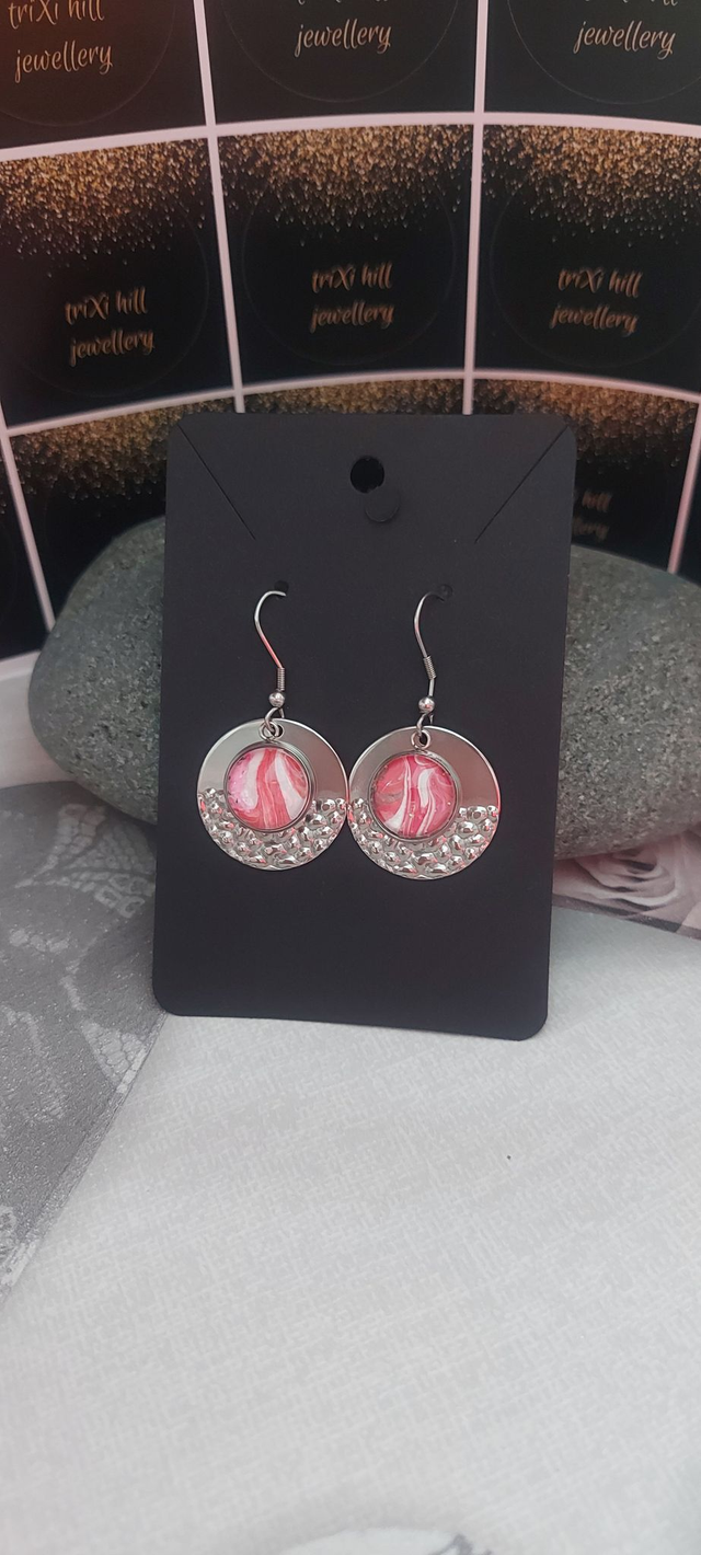 Coral, Pink &amp; White Statement Earrings - Circular 