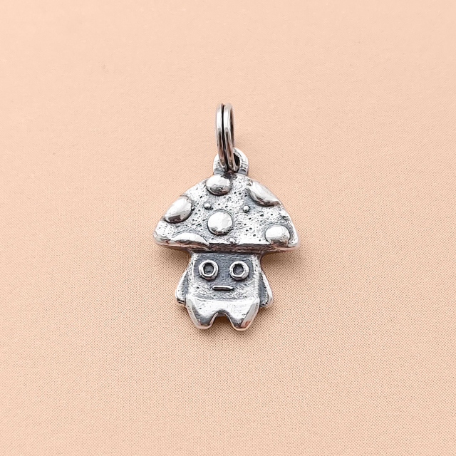 Silver Mushroom Charm - Quirky Toadstool Pendant