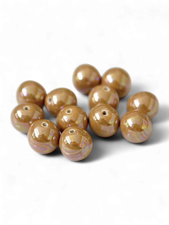 Perle de faïence orange nacrée, semi-ronde, 0,8-0,9 mm x 1 pc