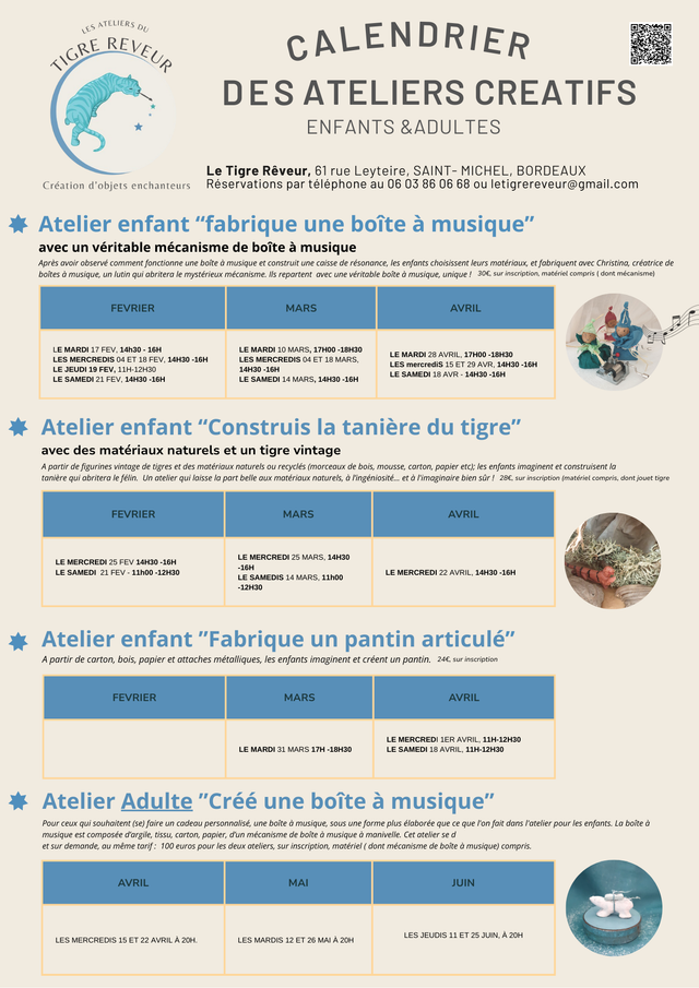 CALENDRIER DES ATELIERS janvier -juin 2026