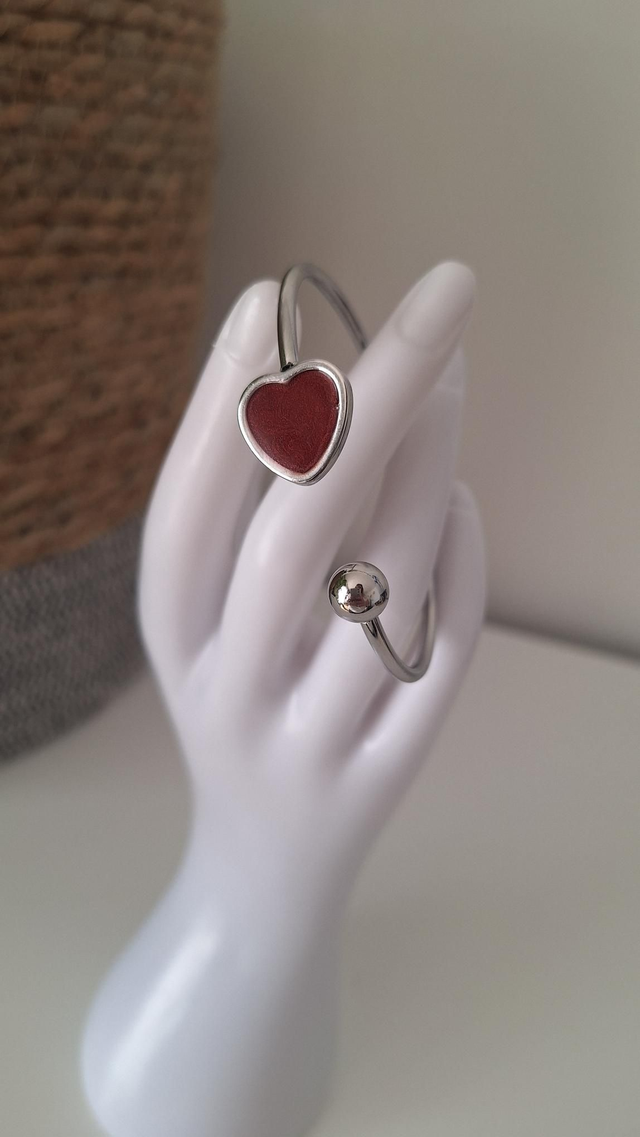 Jonc argenté cœur bordeau