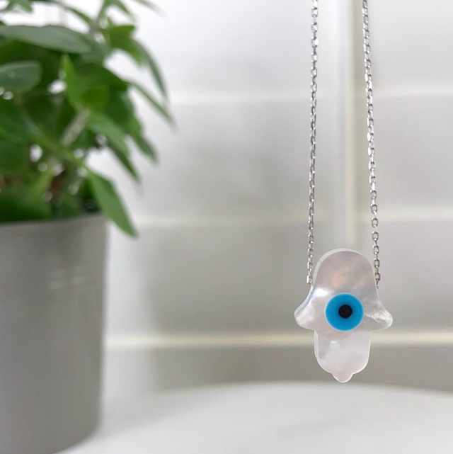 Mother of Pearl Hamsa Hand Necklace