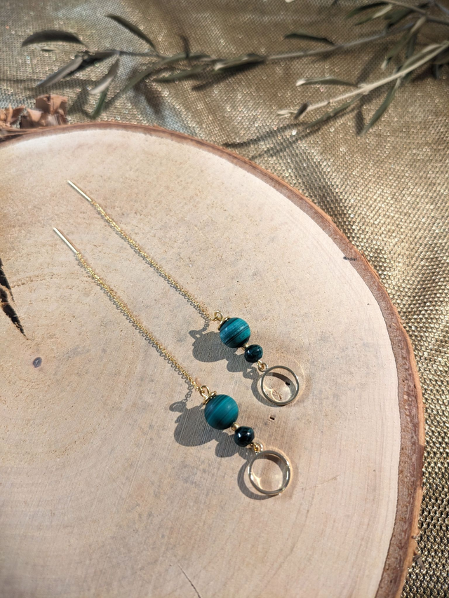 PRECOMMANDE - "Magalouno" - Pendants Chainette, Malachite, Or