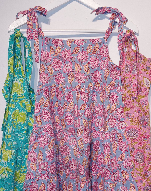 Robe d'été - Fille 2-7 ans - 3 couleurs - Coton indien léger imprimé à la main - Motif floral