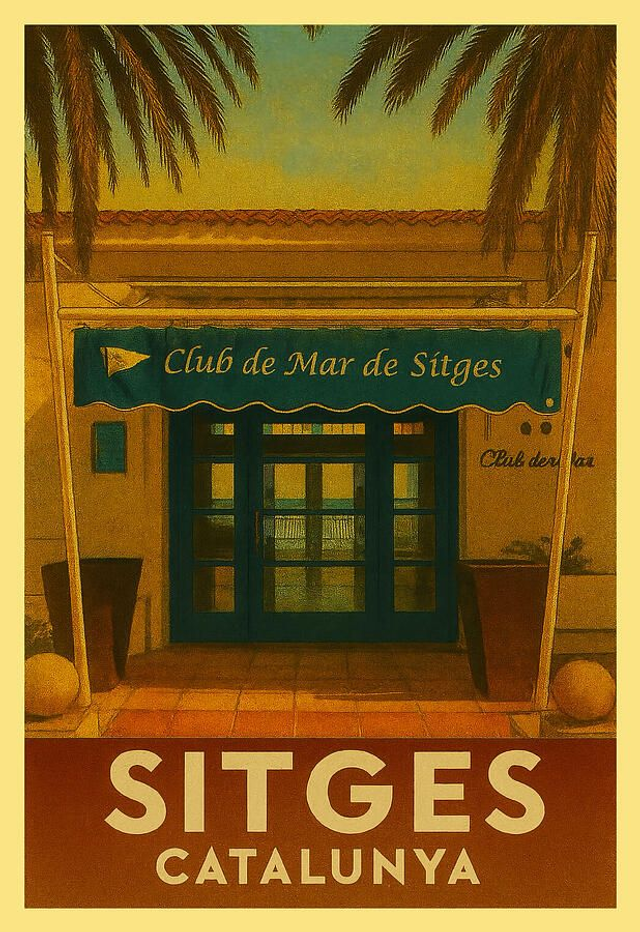 Póster turístico vintage del Club de Mar de Sitges, Catalunya