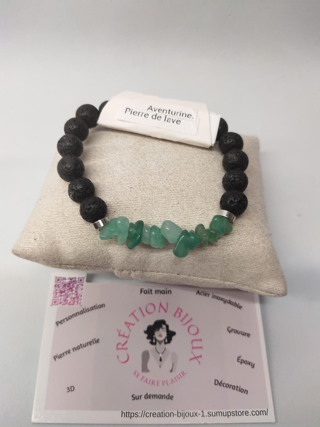 Bracelet aventurine,  pierre de lave 
