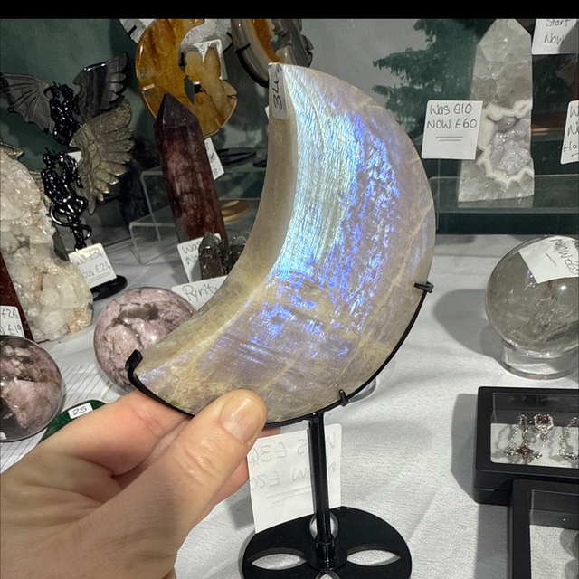 Moonstone moon on custom stand