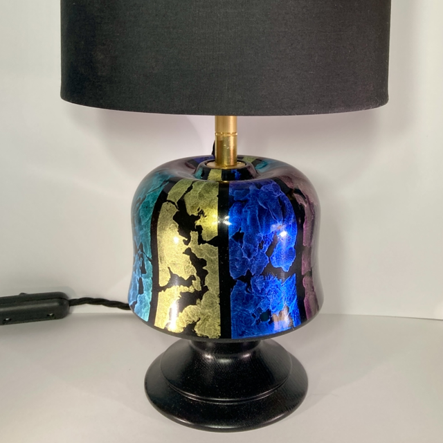 Wood turned hand painted lamp
