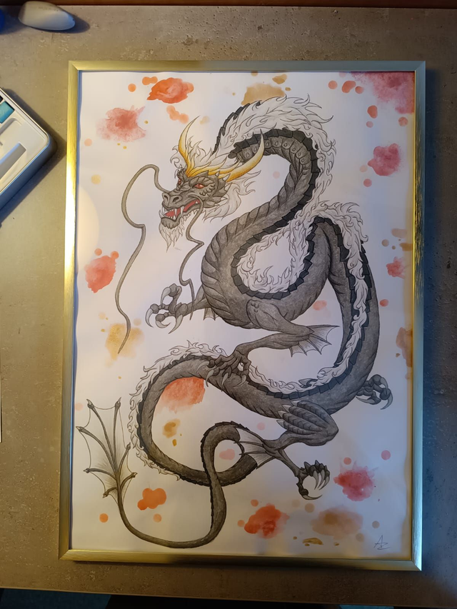 Aquarell Bild - China-Drache