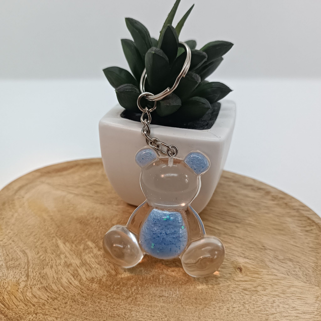 Porte Clé Ours - Transparent et Bleu