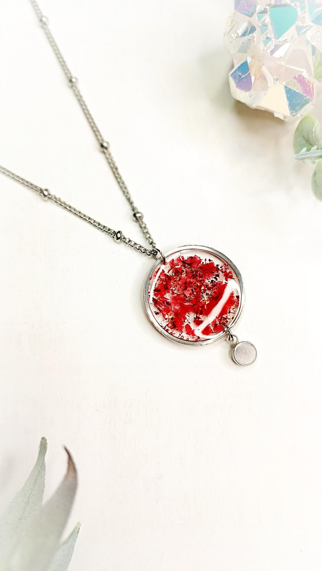 Collier sautoir CAROL - Argenté - Rouge flamboyant