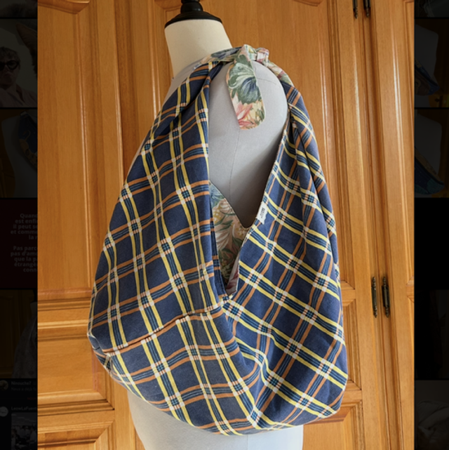 Sac origami carreaux et fleurs