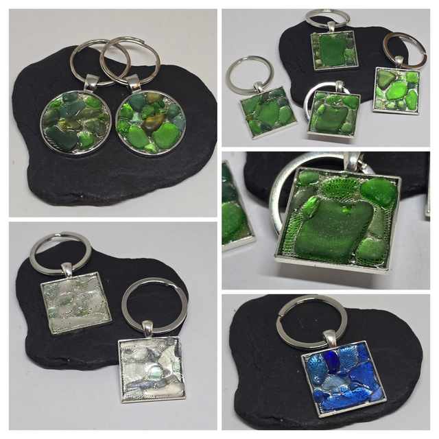 M1 Keyrings with Seaglass, Gemstones and Sea Pottery