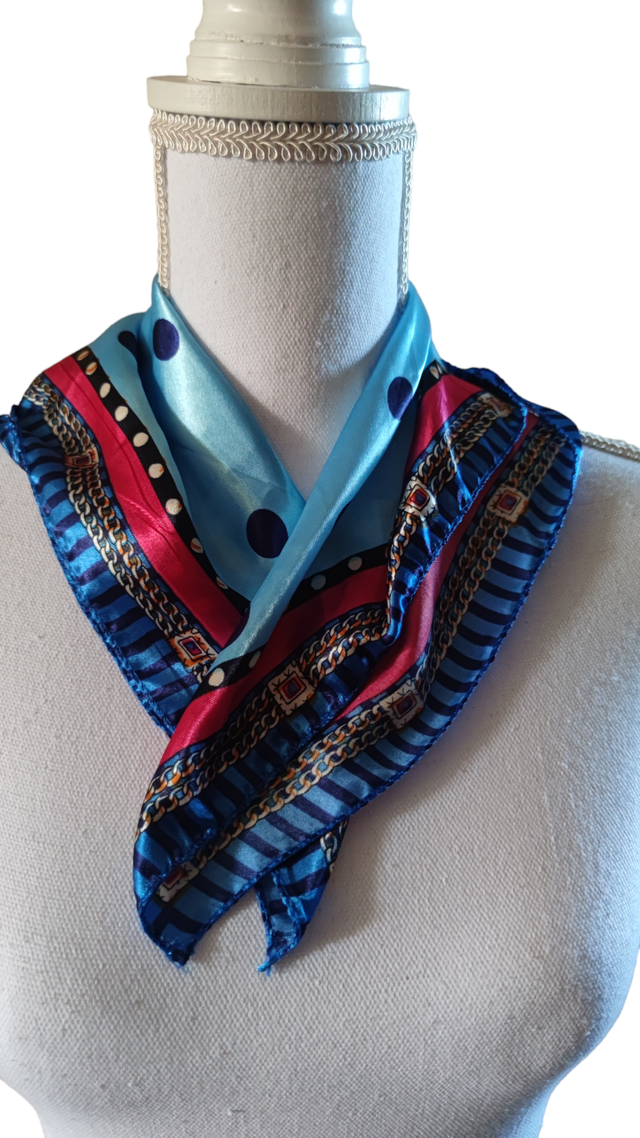 Foulard chaîne bleu et rose