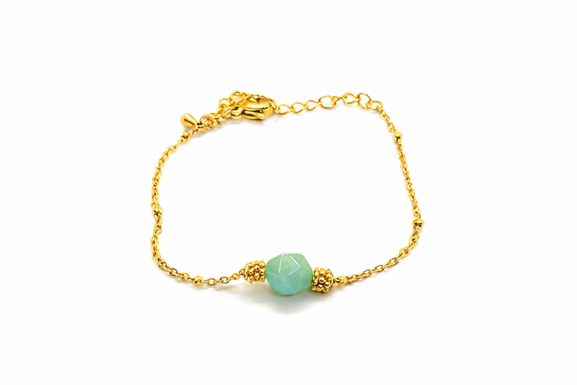 Bracelet doré en acier inoxydable &amp; aventurine verte facettée