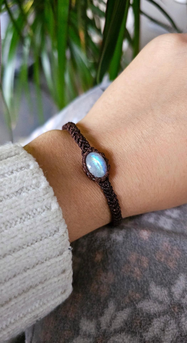 Bracelet Pierre de Lune - macramé chocolat
