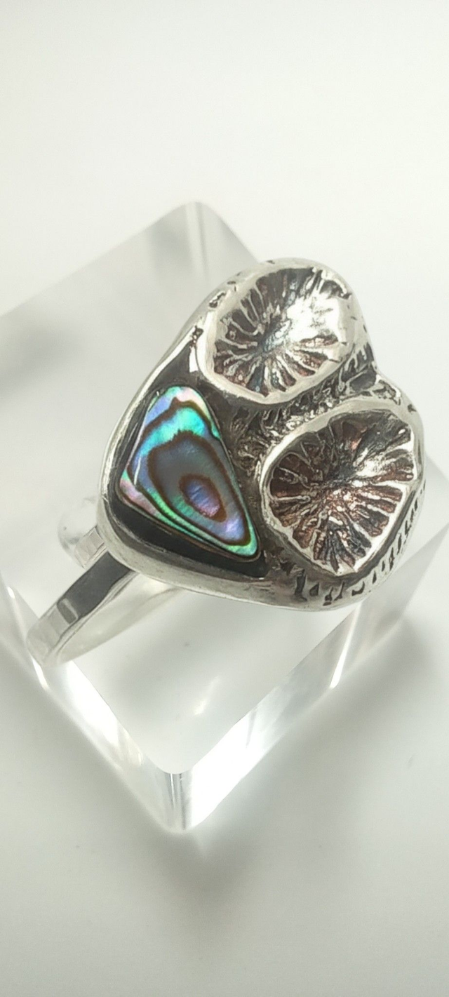Silver and abalone shell ring
