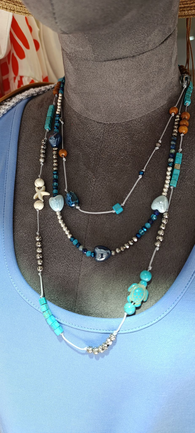 Collar handmade turquesa triple