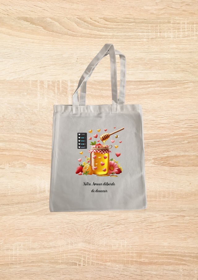 Sac fourre tout motif pot de miel et ses coeur