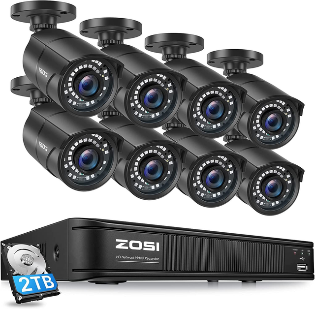  8 X 5MP PoE IP Cameras Outdoor, H.265+ 5MP 2K PoE , 2TB HDD for 24/7 Recording, 120ft Night Vision, Remote Access, Motion Alerts